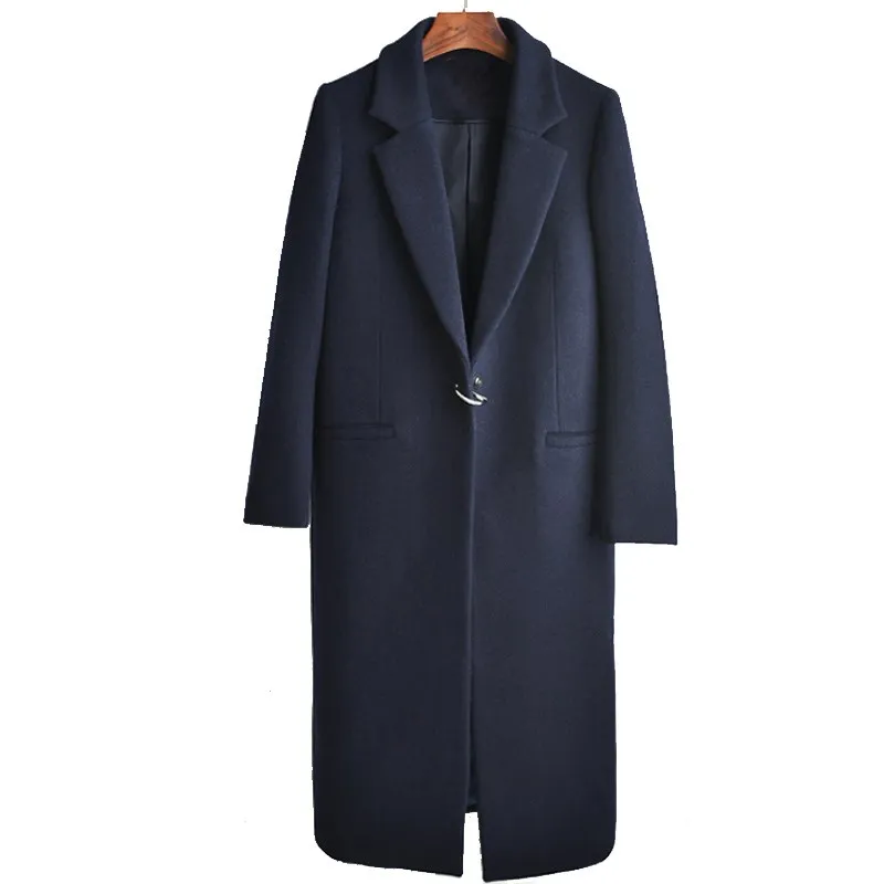 Plus Size 2019 New Autumn Winter Women Solid Woolen Coat Fashion Dark Button Woolen Coat Pockets Female Long Overcoat