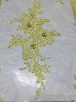 

latest nigerian lace fabrics 2018 high quality pink african lace fabric with beads for women dress french net lace fabric Yellow