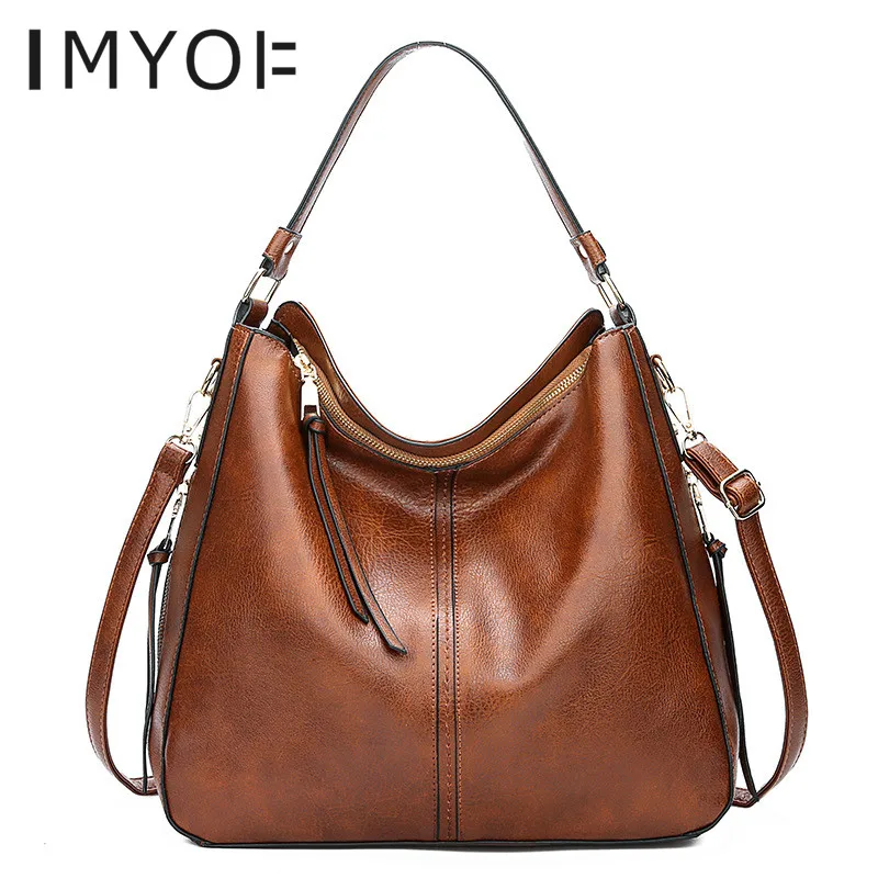 cheap IMYOK New Fashion Simple Genuine Leather Single Shoulder Bags Messenger Tassels Large Capacity Luxury Women Bags Totes Ladies