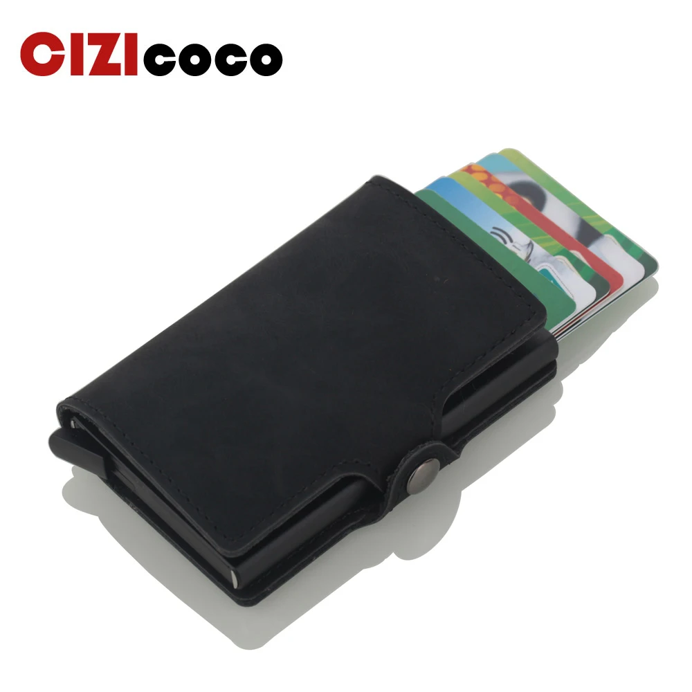 

2019 Automatic Credit Card Holder Travel Aluminum Men RFID Wallet Pop Up Blocking Money Case Protection PU Leather Cardholder