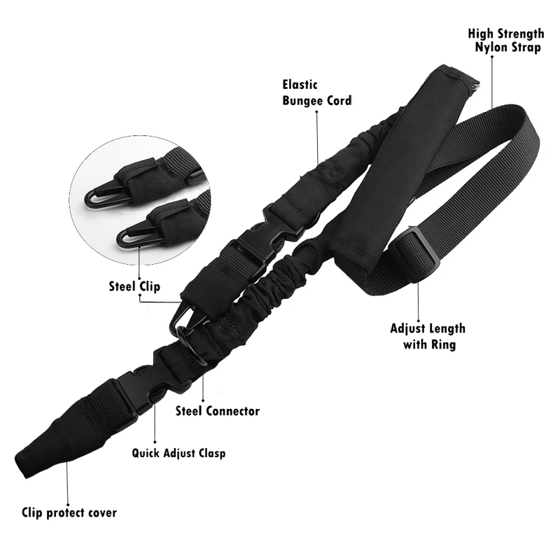 Tactical 2 Two Points Gun Sling Strap Bungee with QD Buckles for Hunting Airsoft RL30-0006-16
