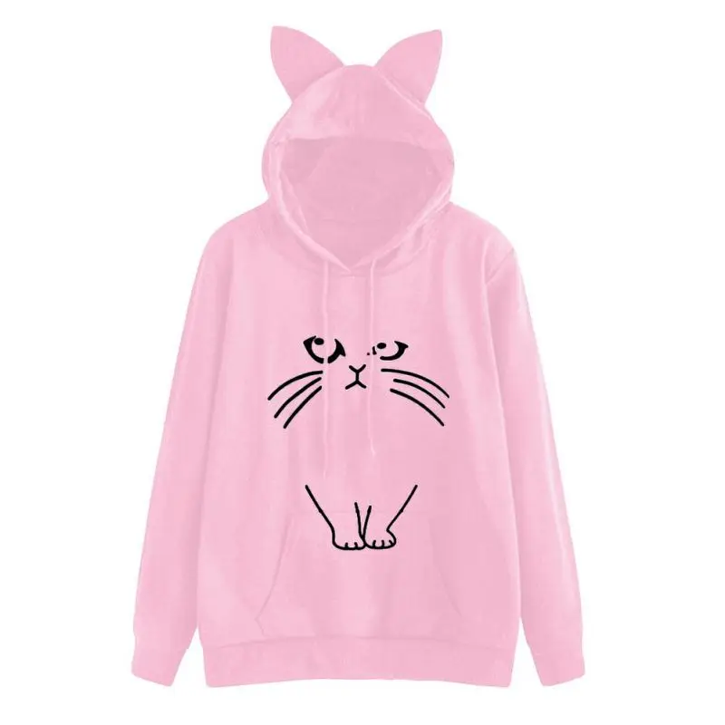 

New Design Cat Ear Hooded Coat Women Sweatershirt Sleep Cat Printed Autumn Long Sleeve Pullovers Female Fashion Outwear Womens