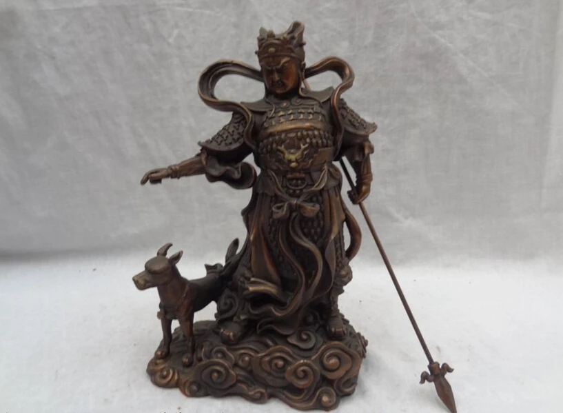 

song voge gem S2625 8" Chinese Pure Bronze Dragon Head Sky Warrior God Erlang The Deified Dog Statue