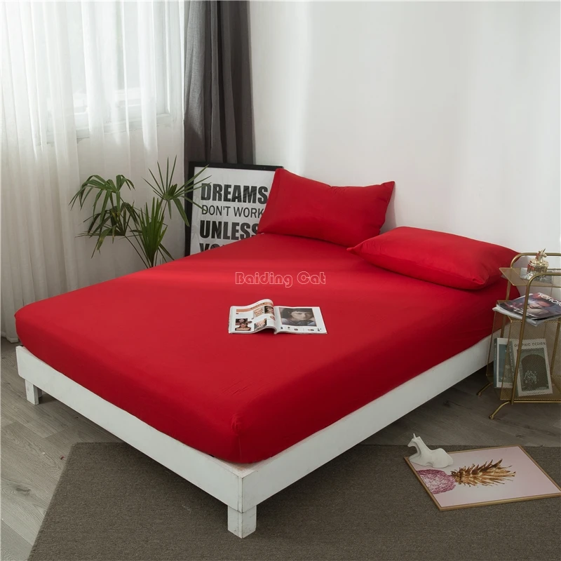 

China Red Solid Color Fitted Sheet 1pcs Bed Sheet with Elastic Rubber Band Mattress Cover 90*200cm 150*200cm 180*200cm 200*220cm