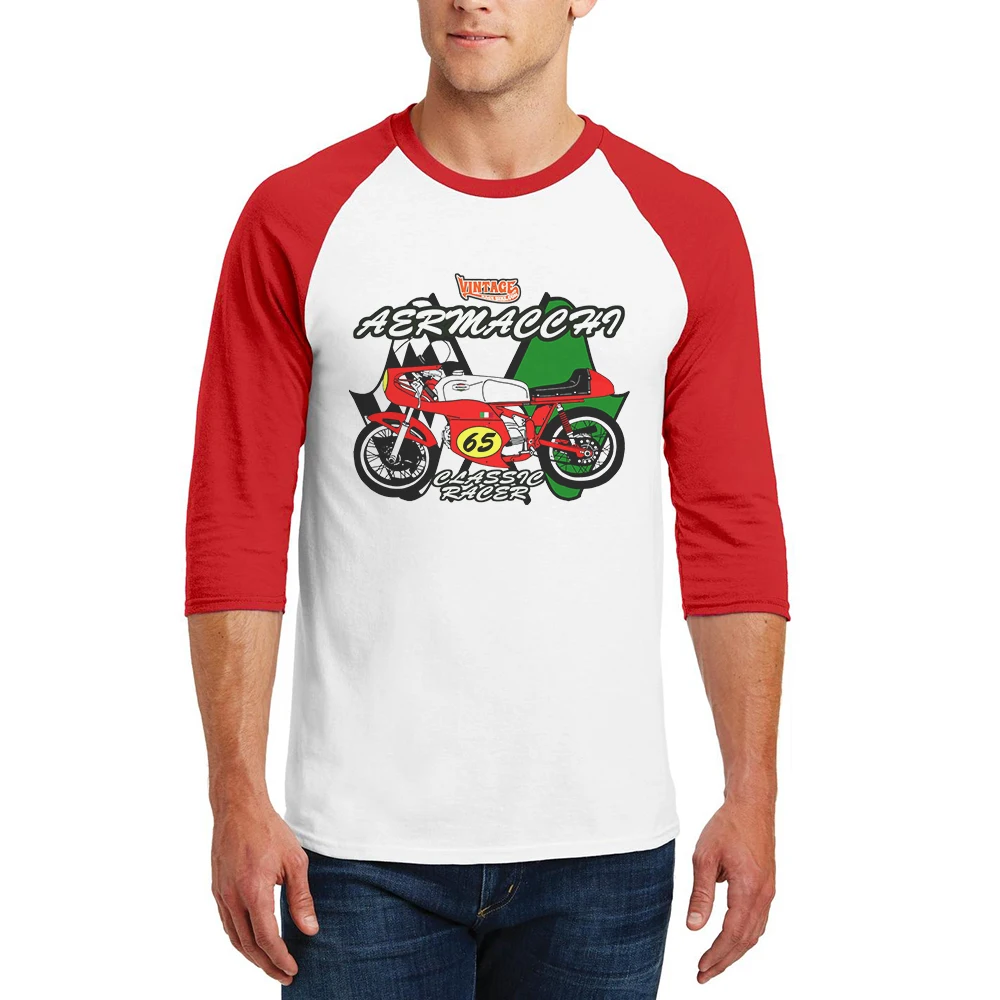 Hot Sale Mens T-Shirt Three Quarter Sleeves Men Shirt Cartoon Motorcycle Racing Car Printed O-Neck Cotton Tee T Shirts For Man | Мужская