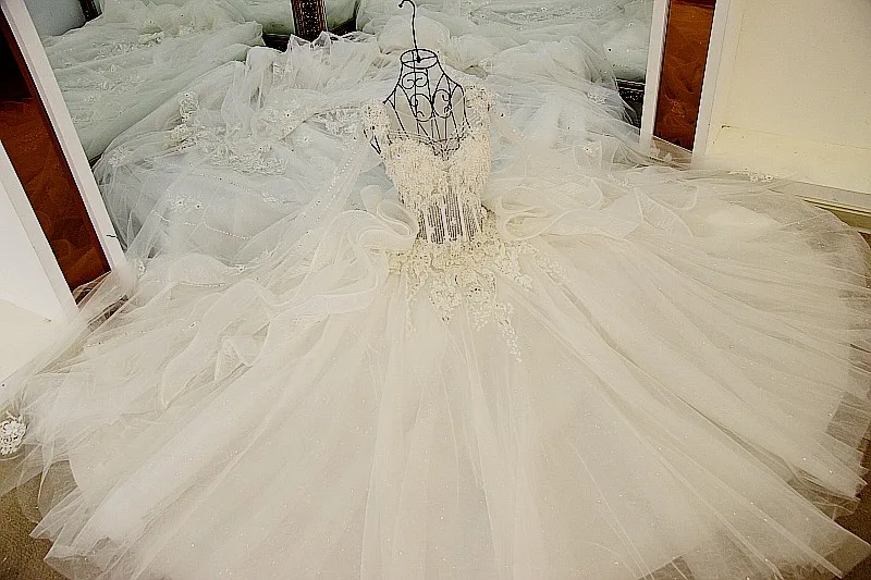 Роскошные кружево свадебное платье Милая Тюль бальное бисером кристалл Robe De Mariage 2019 Luxo реальные фотографии trowwjurk