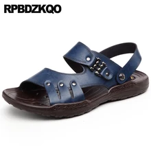Повседневная коричневый шпилька лето плоские сандалии водонепроницаемый открытый носок мода кроссовки спорт Дизайнерская обувь мужчины высокого качества на открытом воздухе заклепка