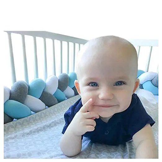 QCUTEP Baby Crib Bumper Braided Knotted Bumper Knot Pillow Cushion