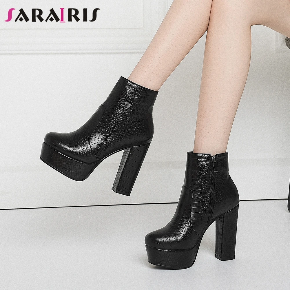 

SARAIRIS platform ankle boots woman New arrival round toe thick high heels autumn winter boots ankle boots for women 34-43