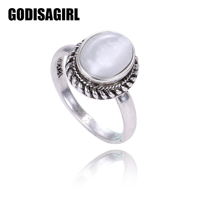 Elegant Vintage Silver Plated With Oval Natural Stone Opal Rings for Wedding Jewelry Engagement Promise Retro Rings
