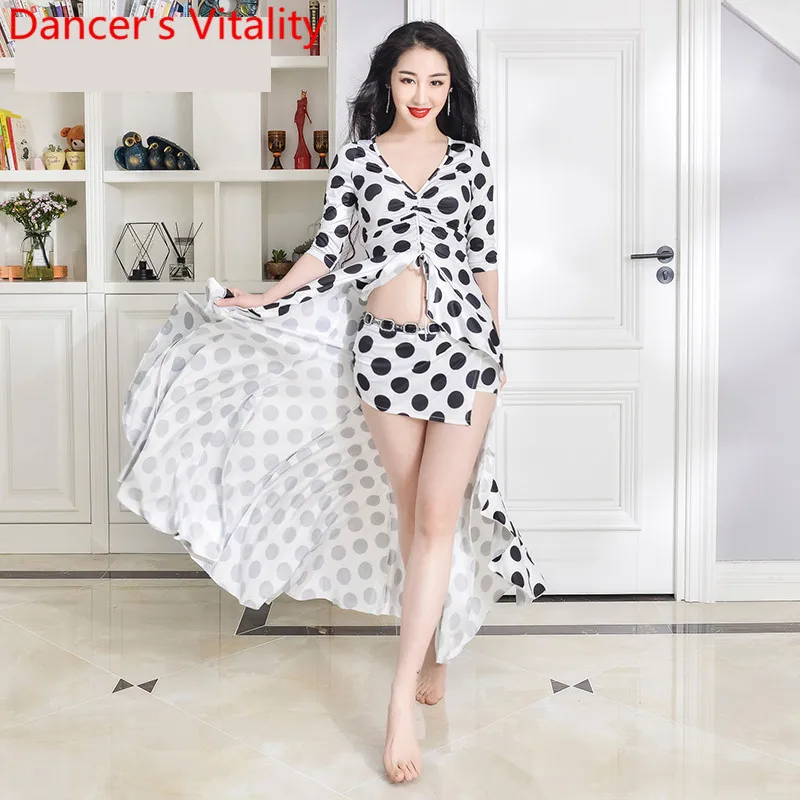 

2019 New Belly Dance Practice Clothes Romantic Long Dots Dress Indian Oriental Dancing Wear Set Performance Competition Costume