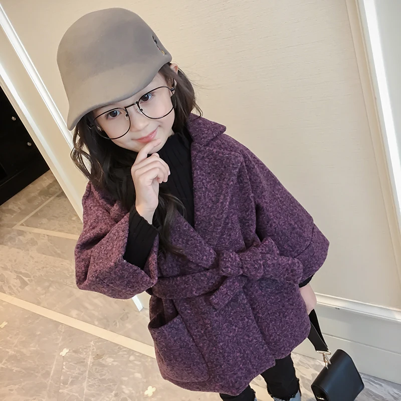 

Girls woolen coat fashion long-sleeved suit collar thick woolen coat 2018 spring Korean elegant girl coat