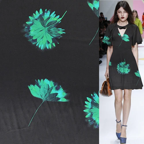 

pure silk fabric heavier satin fabric smoothly green color floral print,SSC367