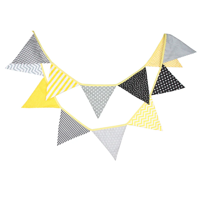 

3.2m 12 Flags Retro Yellow Gray Wave Spot Banner Pennant Garland Birthday Bunting Wedding Party Decor New Year Baby Photograph
