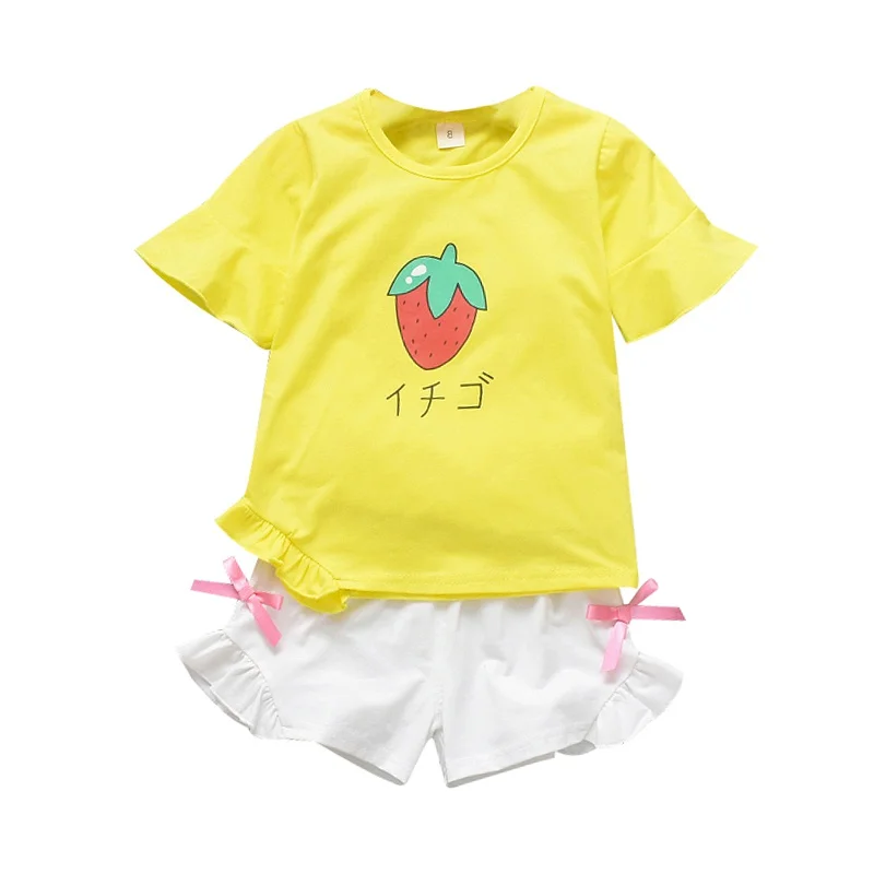 

Children Clothing for Baby Girls Clothes Fruit Strawberry Pattern Short Sleeve T-shirt + Shorts Suits Summer Costume Casual Set