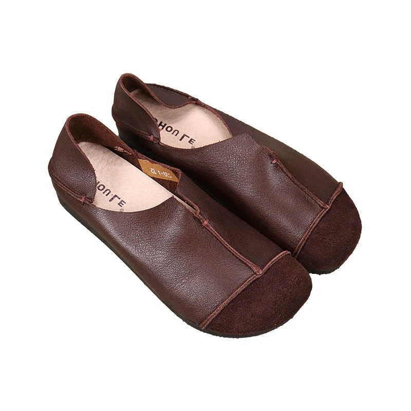 Bout Mocassins on Cuir 2019 Véritable En coffee brown Artisanales Rond Automne Gktinoo Slip Semelle Noir Chaussures Solide Femme Doux De Femelle srQCBthdx