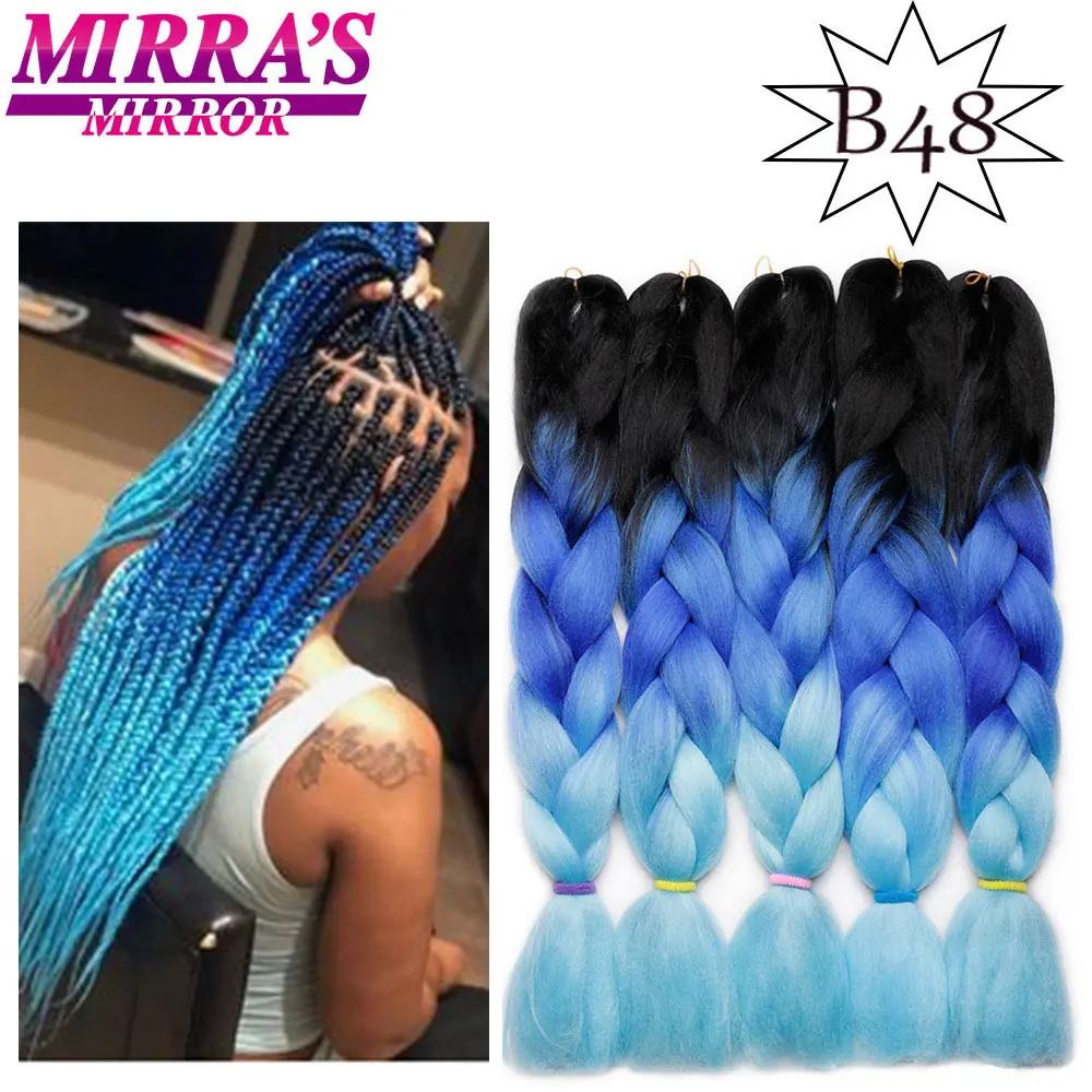 Mirra’s Mirror Crochet Jumbo Braid Hair Ombre Braiding Hair Extensions Colored Synthetic Braids Blue Hair 24inches Two Tone