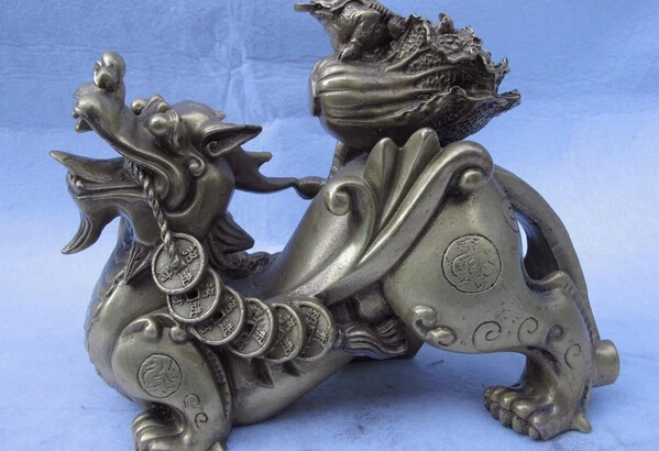 

Elegant old S0980 7 Chinese Brass Copper Lucky Wealth Toad Coin Foo Dog kylin Lion Brave troops A0403