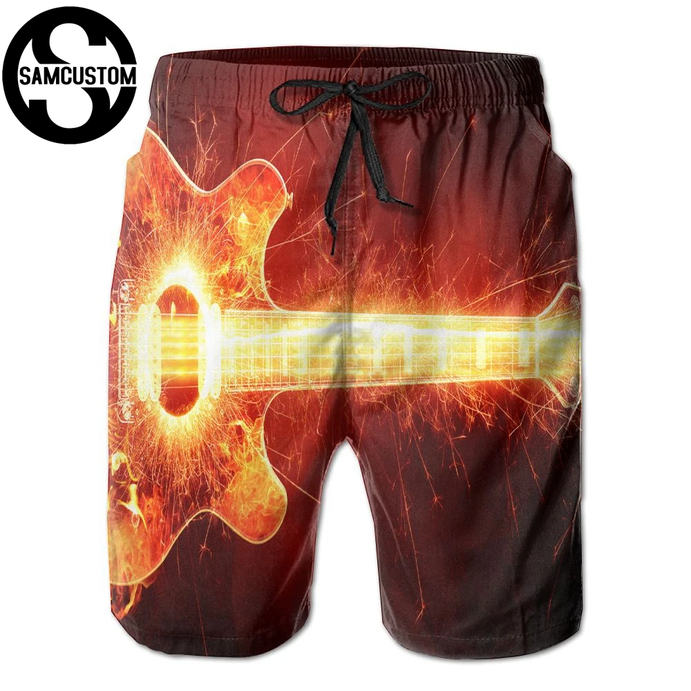 

SAMCUSTOM mens perspiration quick dry ultra light breathable Leisure home shorts guitar 3D printing beach shorts