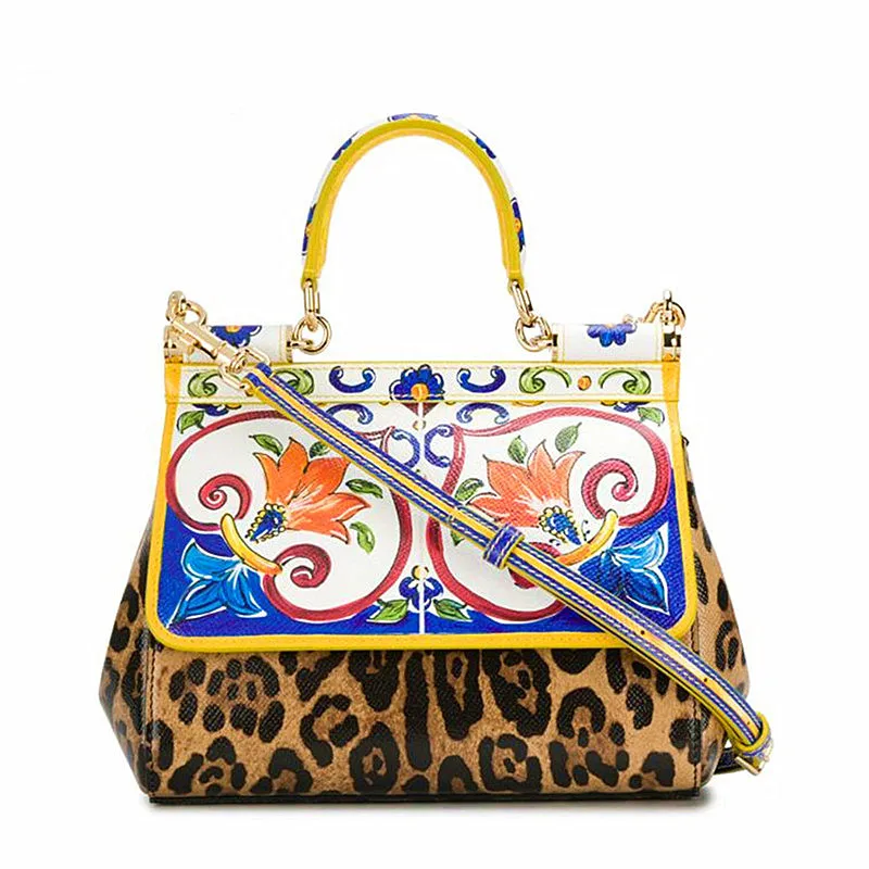 

Genuine Cow Leather Leopard Clamshell Handbag Women Shoulder Bag