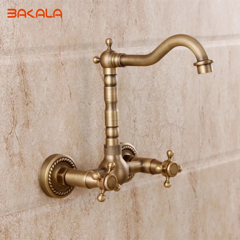  Wall Mounted Two Handles Antique Brass Finish Kitchen Sink Bathroom basin Faucet mixer tap GZ8118 - 1056831930