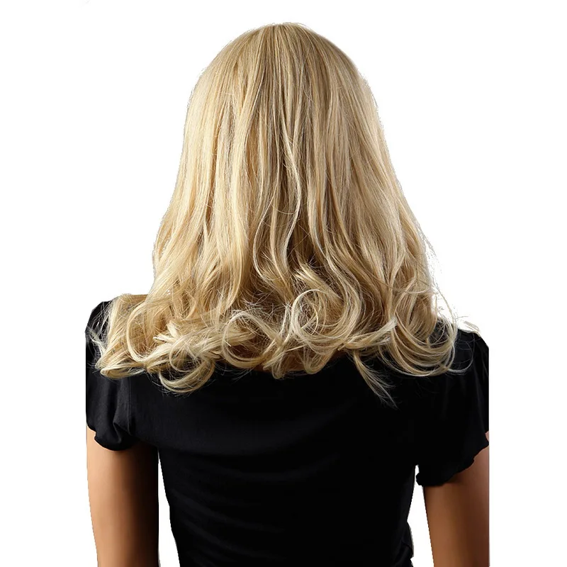Yiyaobess 16 дюймов микс золотой средней длины волнистые парики для женщин японское волокно синтетические натуральные волосы парик с челкой - Цвет: Блондинка