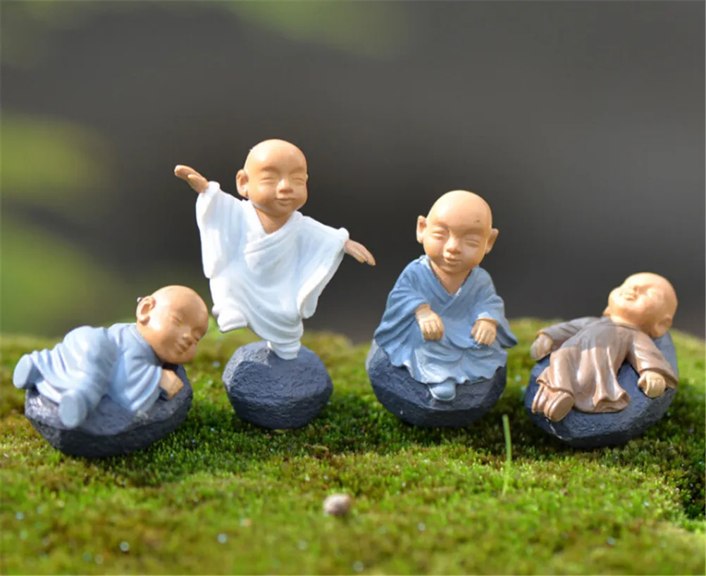 

4PCs Chinese feng shui wealth Monks miniature Bonsai garden furniture resin craft Figurine fairy home decoration accessories