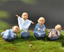 4PCs Chinese feng shui wealth Monks miniature Bonsai garden furniture resin craft Figurine fairy home decoration accessories