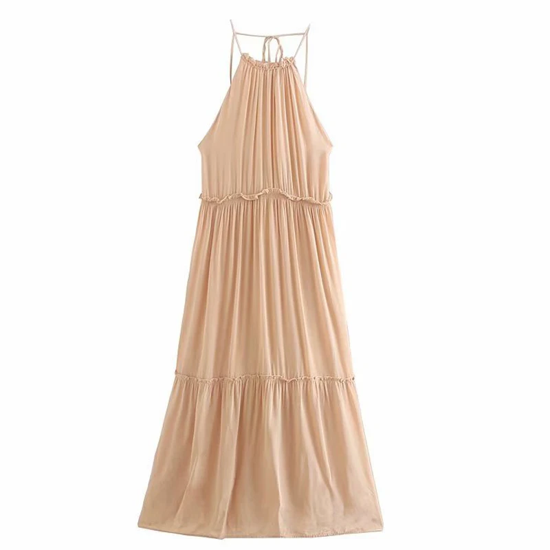

Fandy Lokar Braces Sleeveless Dresses Women Fashion Loose Backleess Dress Women Elegant Leisure Floor Length Dresses Female GI