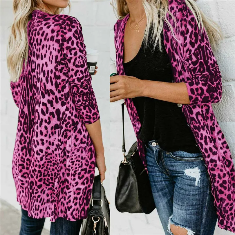  Fashion Womens Autumn Winter Casual Long Sleeve Leopard Print Fashion Coat Bllouse T-Shirt Tops Long coat New Arrival#4F01 (30)