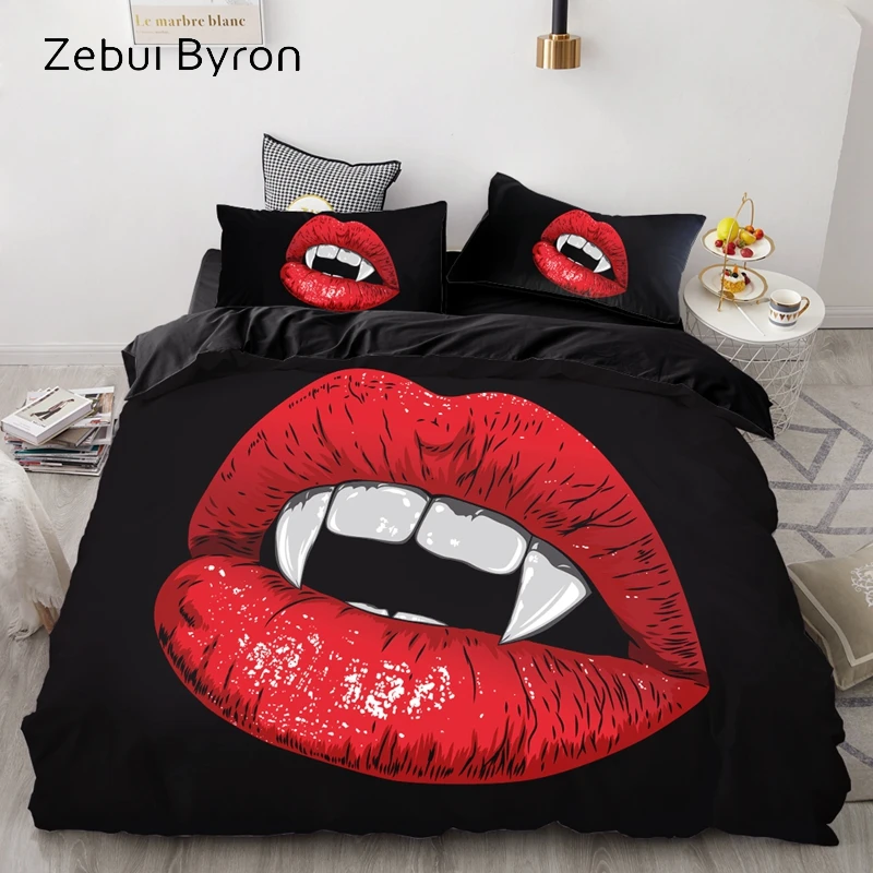

3D Print Duvet Cover Set Custom/King/Europe/USA,Bedding Set Queen/King,Quilt/Blanket Cover Set Halloween Vampire Mouth