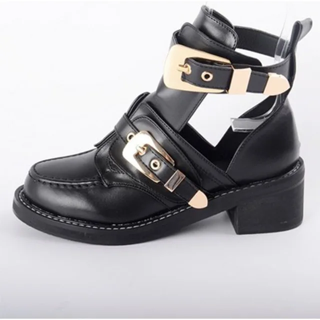 

Dropshipping Gold Silver Buckle Ankle Boots for Women Fashion Brand Low Heel Shoes Women Motorcycle Boots Autumn Spring Boots