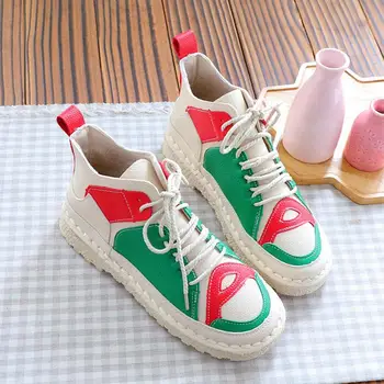 

Winter New Stitching Candy Color Soft Bottom Boots Ankle Boots Nice Literary Retro lace-up Flat Boots Comfortable Casual Boots