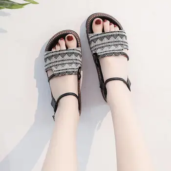 

Summer Women Ethnic Pattern Open Toe Ankle Buckle Platform Women Shoes Sandals