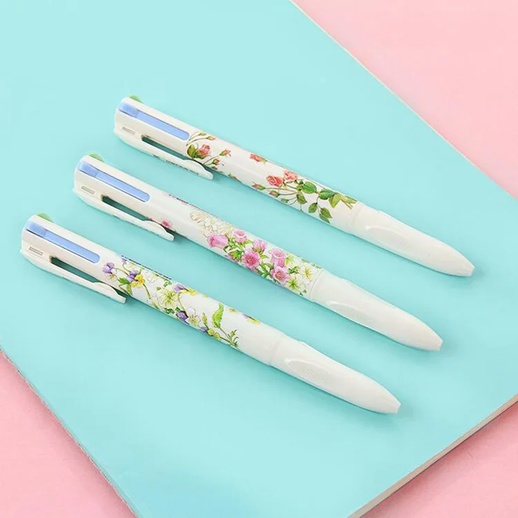 

12 pcs/lot hobby stationery summer story 4-colors in 1 ballpoint pens 4 colors ball pens 0.5mm red / Green / Blue / Black