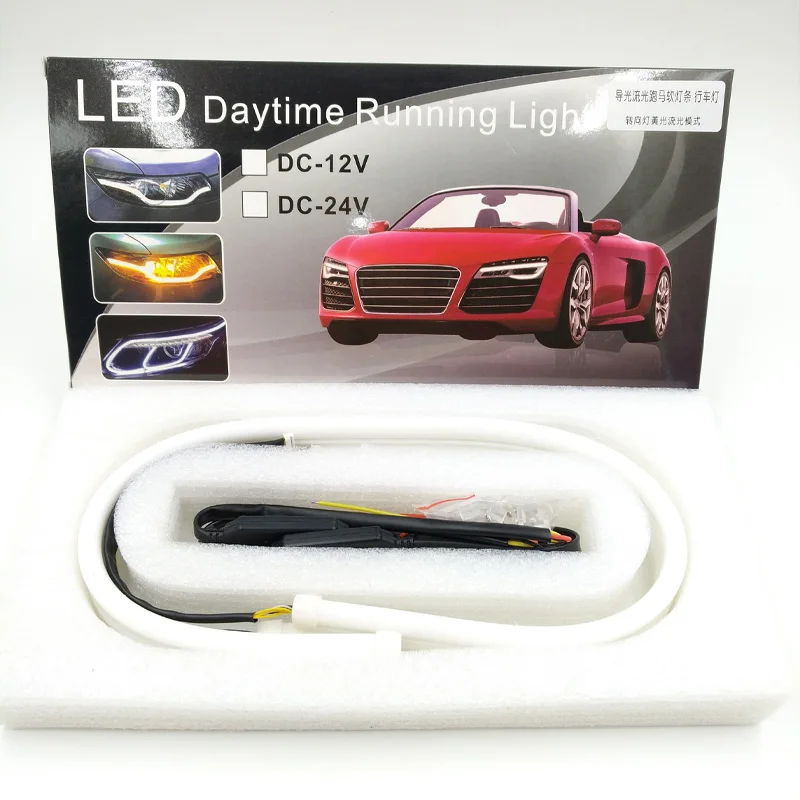 

RONAN 2PCS 45CM Super Bright 335SMD white+yellow LEDs DRL Strip Tube Silicone Rubber Switch back headlight Car-styling