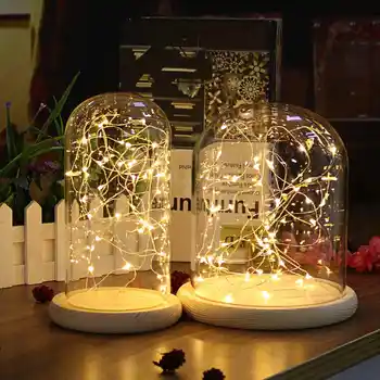 

Flower Glass Vase LED Glass Display Dome Globe Box Bottles W/Wooden Base Flower Landscape Holder Night Light Decor for Wedding