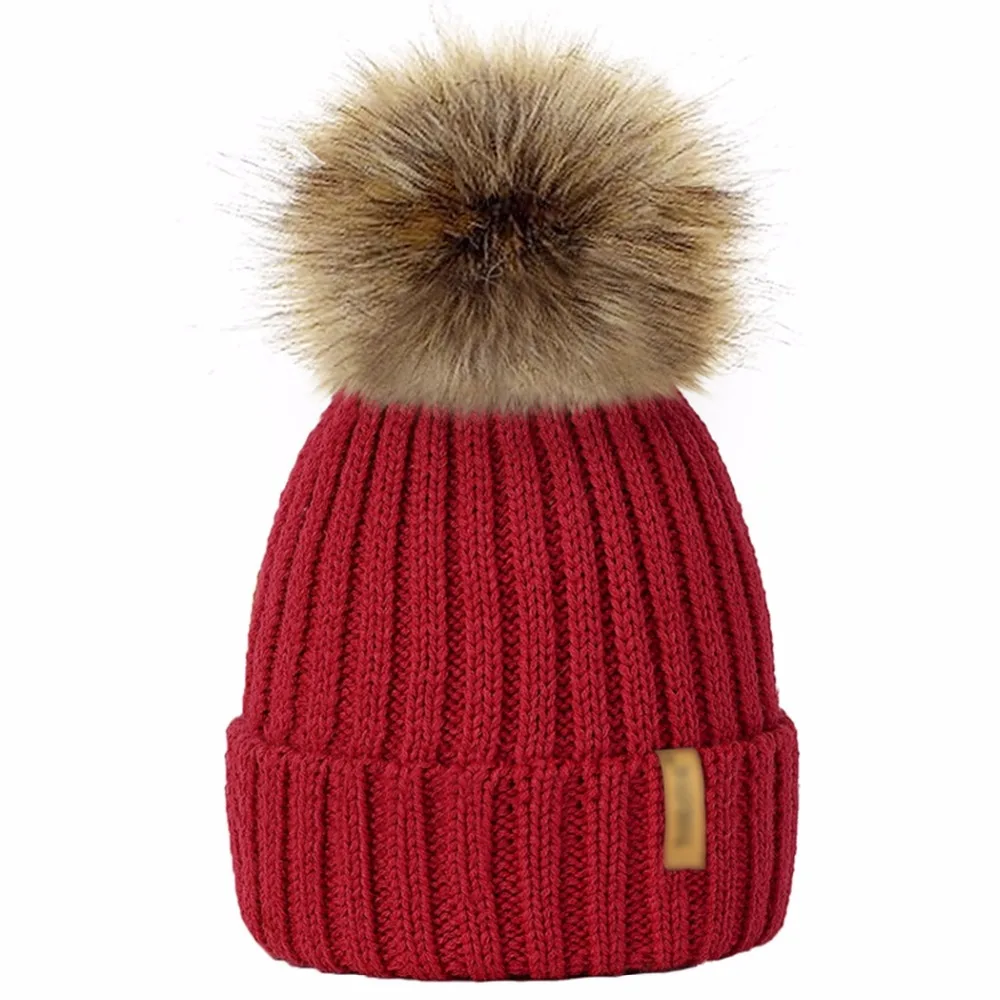 Fur Pompon Hat Winter Hat Men Skullies Beanies Women Warm Cap