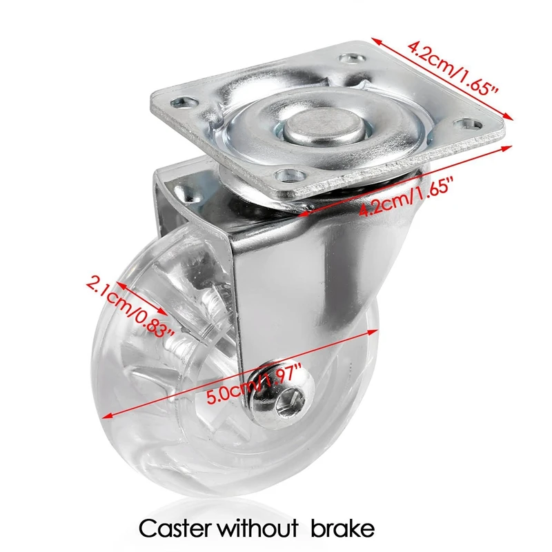 4 шт. прозрачные 2' дюймовые PU Кастер Mute поворотные колеса с тормозом сверхмощные пластинчатые ролики для мебельного Оборудования
