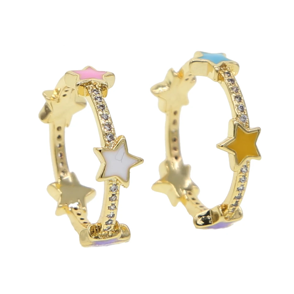 

2019 Christmas gift fashion jewelry pastel enamel star cz eternity band ring Gold stacking bands for female