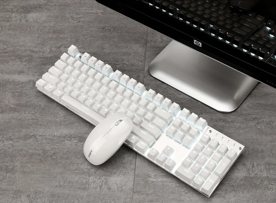 Ajazz A3008 2.4G Wireless Mechanical Keyboard & Mouse Combos White Backlit Blue Switches Keyboard 1600DPI Mouse  (17)