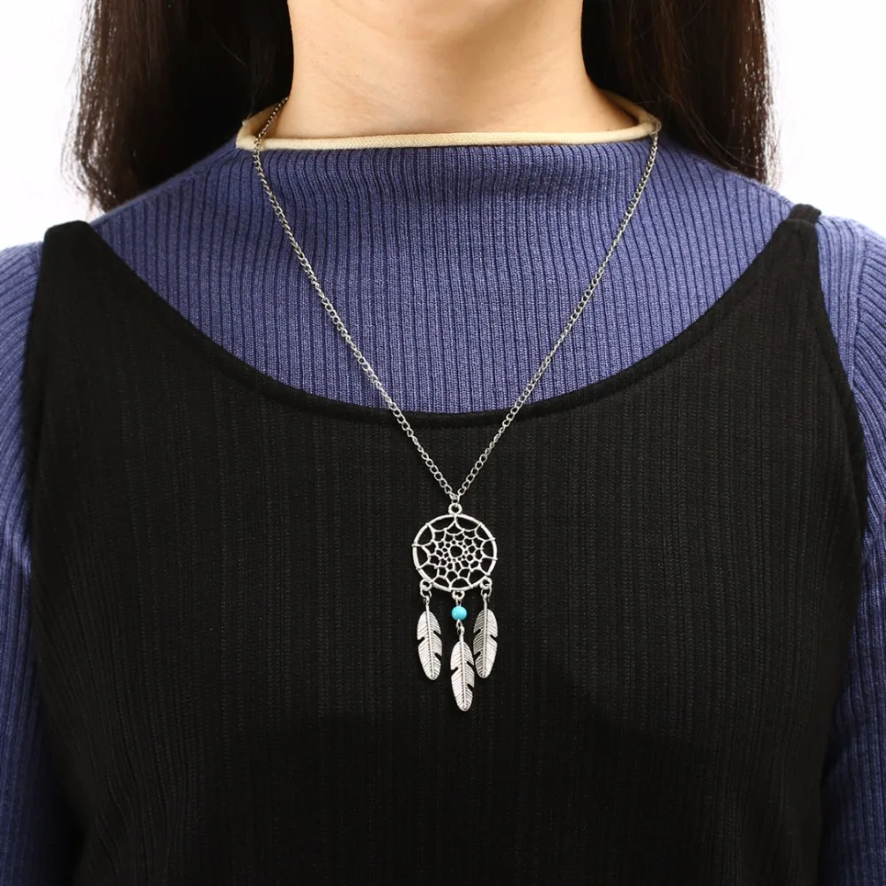 

Fashion Retro Women Tassels Feather Pendant Necklace Jewelry Bohemia Dream Catcher Pendant Chain Necklace Gift