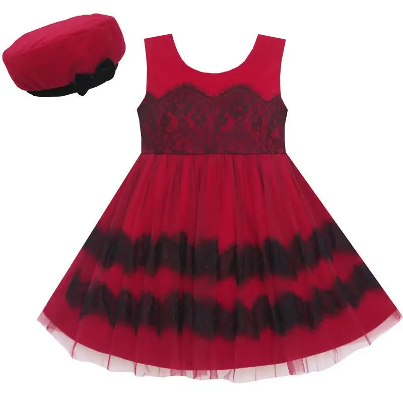 

Girls Dress Princess Worsted Winter Christmas Hat Lace Red 2019 Summer Wedding Party Dresses Clothes Size 4-10