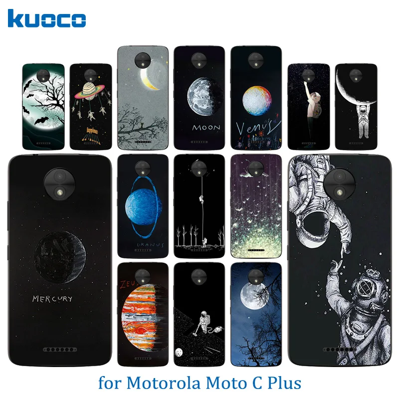 Phone Case 5.0 inch for Motorola Moto C Plus Space Moon Pattern TPU Silicone Funda XT1723 XT1724 Protector Coque |