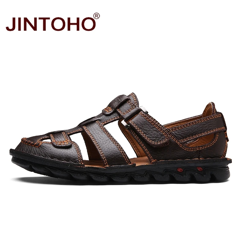 JINTOHO 2018 новые Брендовые мужские кожаные сандалии модные из натуральной кожи