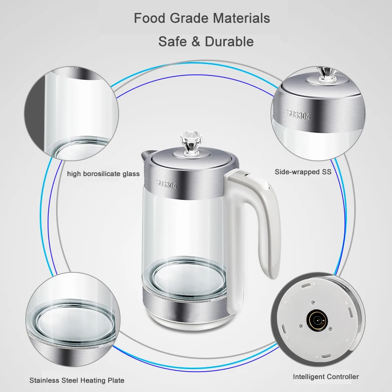 1.8л Электрический чайник без бисфенола Быстрый кипячение стеклянный чайник беспроводной нержавеющая сталь отделка Чайник для горячей воды стеклянный чайник