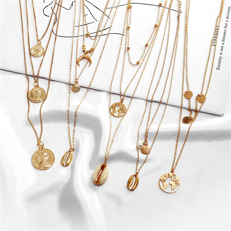 

Buy 1 Get 1 Gift New Gold Sliver Multi layer Necklace For Women Girl Shell Choker Necklaces & Pendants 2019 Female Ocean Jewelry