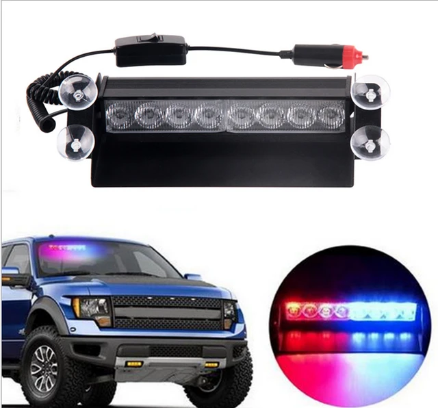 Blue Red 8 LED Car Emergency Warning Dashboard Dash Visor Police Strobe