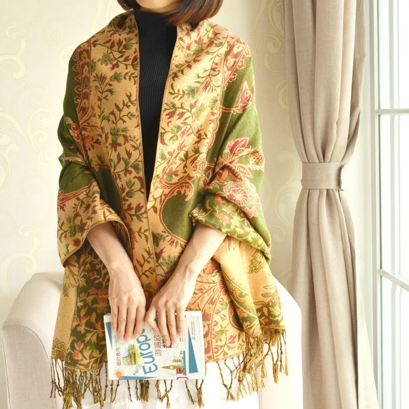 DANKEYISI модный брендовый женский шарф, богемный цветочный вышитый жаккардовый шарф, осенне-зимние женские шарфы, длинный шарф с бахромой
