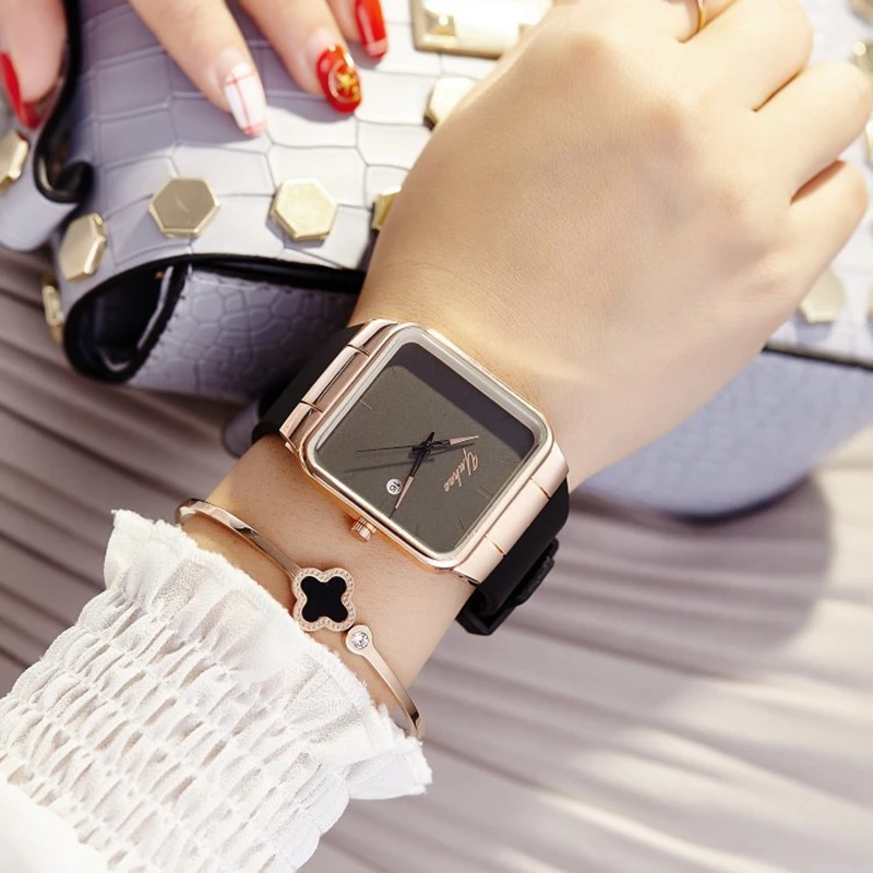 2018 Brand Women Watches Women Silicone Square reloj mujer Luxury Dress Watch Ladies Quartz Rose Gold Wrist Watch Montre Femme